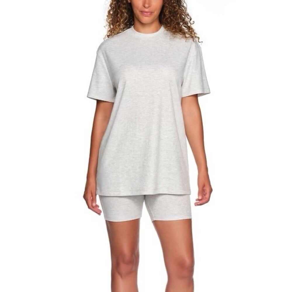Loft Women's Short Sleeve Top & Bike Short Sleep Set Pajamas Size Small Grey